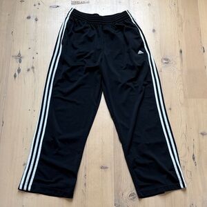 adidas Women’s Black Wide Leg Track Pants with White 3 Stripes